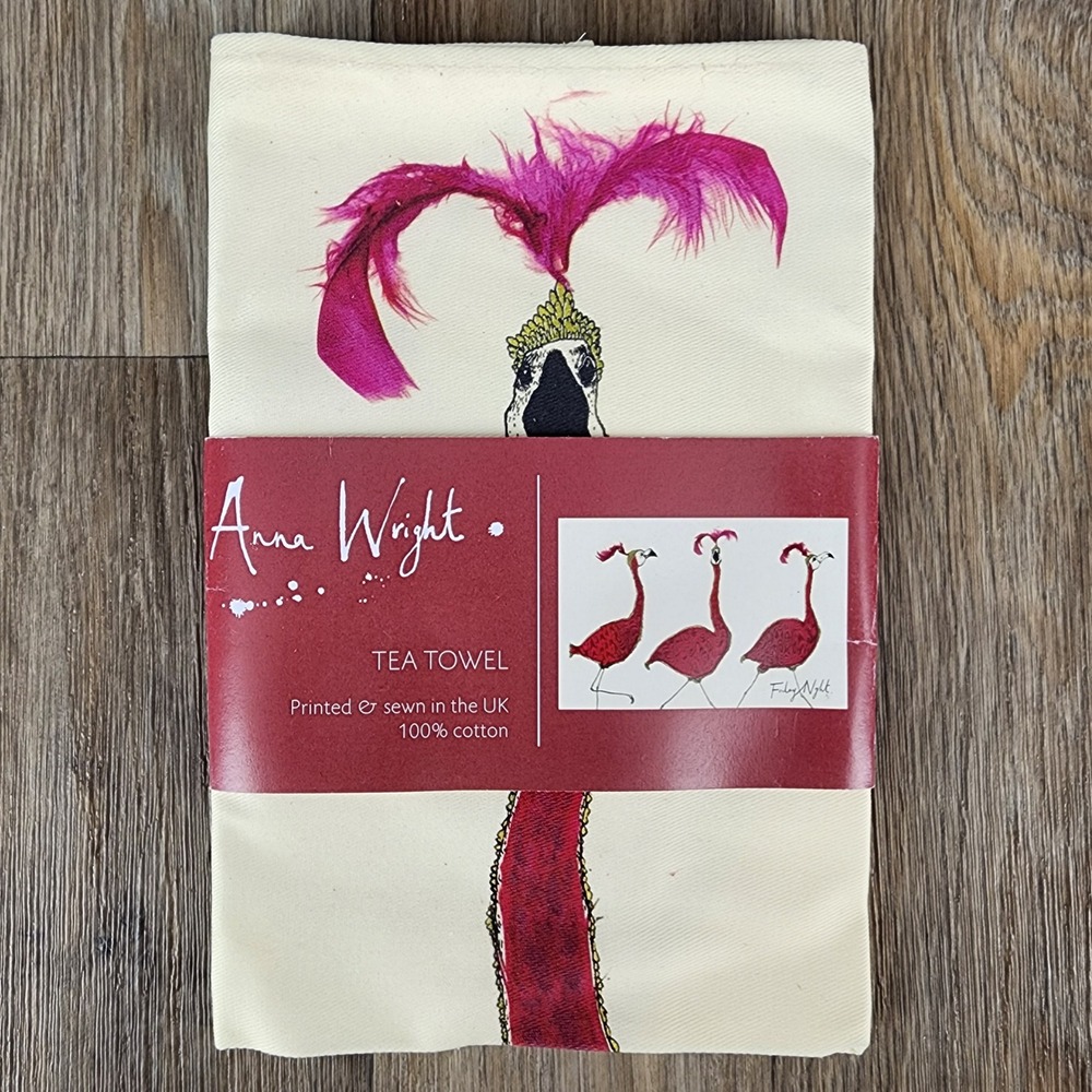 Anna Wright Tea Towel Flamingo Design‎ Printed & Sewn in UK 100% Cotton